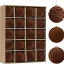Waipfaru 20Pcs Velvet Ornaments for Christmas Tree, 2.36 Inch Brown Velvet Christmas Ornaments Balls Set, Large Shatterproof Flocked Hanging Ornaments for Xmas Tree Wreath Garland Home Decor