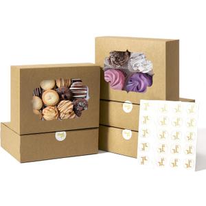12 Pcs Bakery Boxes 8-In with Windows, Cookie Boxes Brown for Chocolate Covered Strawberries, Treats, Donuts, Cupcakes, and Candy Gift Giving 8x6x2.5 Inch
