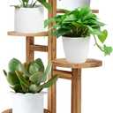 GEEBOBO 5 Tiered Tall Plant Stand for Indoor, Wood Plant Shelf Corner Display Rack, Multi-tier Planter Pot Holder Flower Stand for Living Room Balcony Garden Patio (Brown)