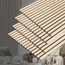 3D Slat Acoustic Wall Panels with Wood Finish Accent, 4 Pack Sound Absorbing Paneling for Studio, Office, Living Room, Bedroom Interior Decor (Natural Oak, 48''L x 24''W)