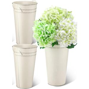 Irenare 12 Inch Vintage Galvanized Flower Bucket Metal Flower Vase Farmhouse French Bucket Planter Metal Floral Container for Party Table Centerpiece Weddings Home(White, 2 Pcs)