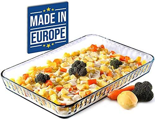 Borosilicate Glass Baking Dish for Oven, Casserole Dish, Heat Resistant Glass Ovenware, 16 in x 11 in Rectangular Baking Tray, 2 inches Height and 4-Quart Capacity Glass Cookware