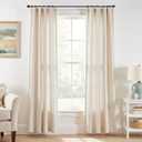 jinchan Linen Blend Light Filtering Curtains 38W x 84L Inch Ecru for Living Room Farmhouse Curtains Clip Rings Back Tab Rod Pocket Drapes 2-Panel Set