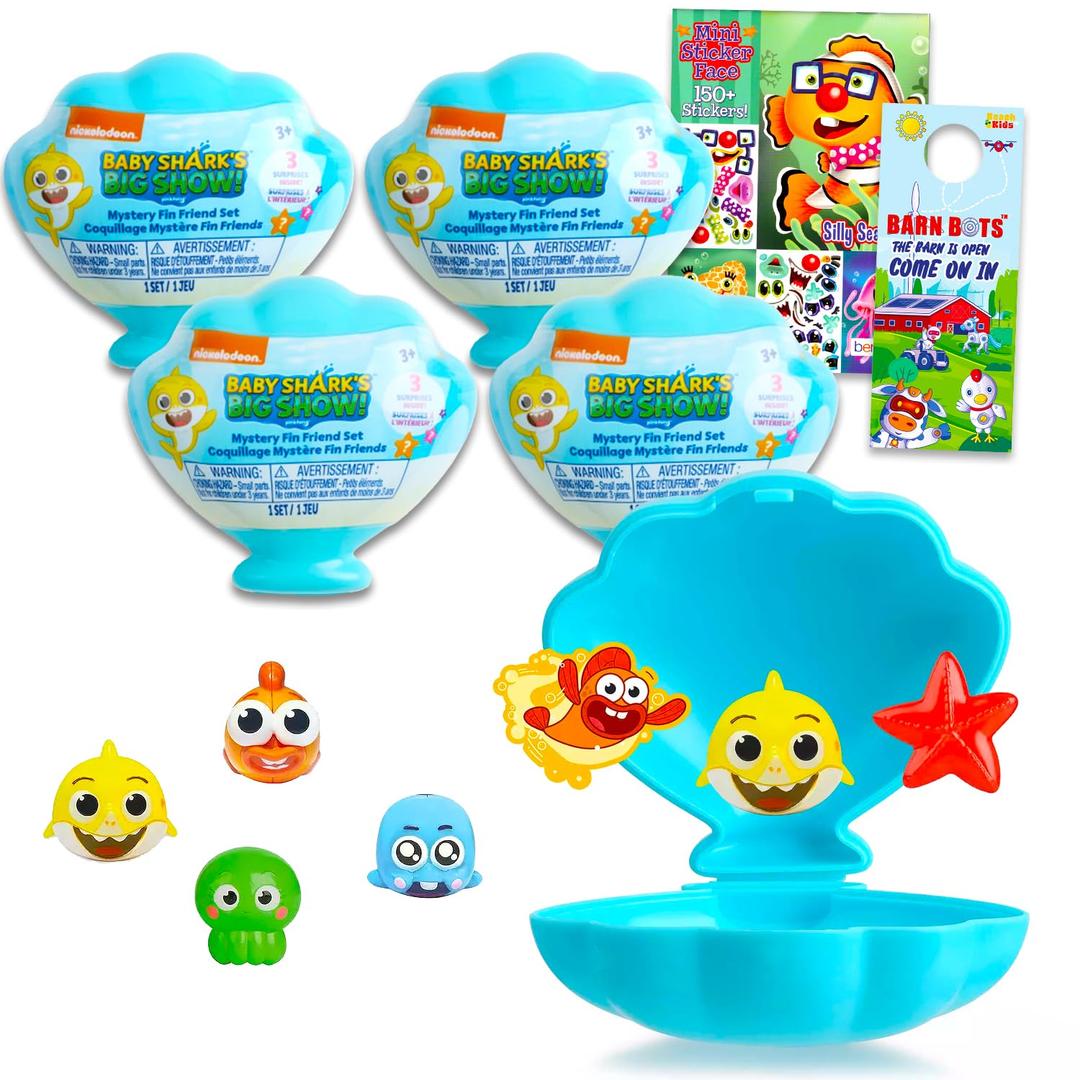 Baby Shark 4 Pack Blind Bag Party Favors - Mini Figures, Stickers & Accessories - Ages 3+