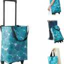 Portable Shopping Cart Foldable with Wheels,Folding Shopping Cart Tote Bag Trolley Grocery Carts for Outdoors Reusable Grocery Bags Travel Bag (Flower)
