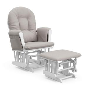 Storkcraft Premium Hoop Glider & Ottoman (White/Taupe Swirl)  GREENGUARD Gold Certified Nursery Glider, Solid Wood Craftsmanship, Smooth-Gliding Nursery Chair and Ottoman, Award-Winning