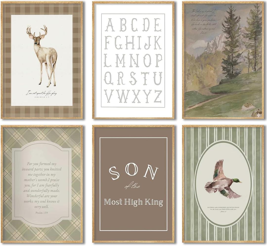 Vintage Nursery Wall Art Cute Woodland Animals Christian Picture Wall Decor Deer and Duck Poster Print art work for Playroom Baby Room Kids Room Home Decoration Unframed (10L"x8W")