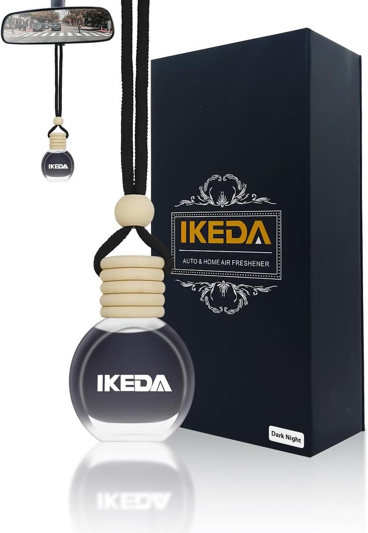 Car Air Fresheners | 10ml Air Freshener | Strong Perfume Hanging Diffuser with Odour Eliminaor Technology | Car Accessories for Men | Car Scents Air Fresheners by Ikeda (Oval, Dark Night) (0.34 Fl Oz (Pack of 1))