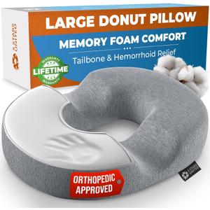 5 STARS UNITED Donut Pillow Hemorrhoid Tailbone Cushion  Large Cushion for Pain Relief  Coccyx, Prostate, Sciatica, Pelvic Floor, Pressure Sores, Pregnancy, Postpartum Recovery, Gray