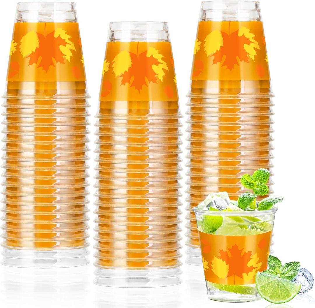 60 Pcs 1.5oz Thanksgiving Disposable Shot Glasses, Clear Plastic Yellow Maple Leaf Cups for Turkey Dinner, Thanksgiving Party & Fall Harvest Gatherings Supplies(60, Yellow Maple Leaf)