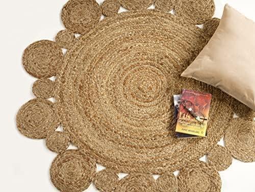 GRUHUM Handwoven 5ft Jute Area Rug Natural Fiber Round Boho Farmhouse Rustic Vintage Soft Braided Reversible Eco Friendly Rugs for Indoor Outdoor Kitchen Bedroom Living Room Hallways (5' ft Round)