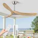 52 Inch Ceiling Fan with Remote Control, Solid Wood, 6-Speed DC Motor, 3 Reversible Natural Wooden Blades, 1/4/8 Hour Timer, Quiet & Energy Efficient for Indoor/Outdoor Use