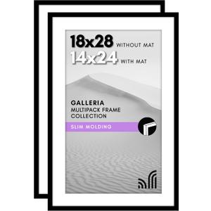 Americanflat 18x28 Picture Frame with Polished Plexiglass - Set of 2 - Use as 14x24 Frame with Mat or Display 18x28 Photo Without Mat - Galleria Collection - Picture Frames for Wall Display - Black