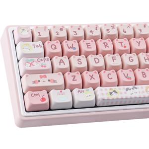 PBT Keycaps 140 Keys Pink Meow Meow Cat Keycaps Dye-Sublimation Cute Keycap Mao Profile Custom Keycap for Cherry Gateron MX Swithes Mechanical Gaming Keyboards