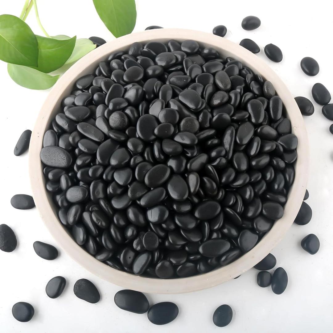 Mulctun 2lb Black Rocks for Planters- 1/4" - 3/4" Polished Black Stones Smooth Flat Pebbles for Fish Tanks Decorative River Rocks for Vases Bonsai Pots Garden Stones for Landscaping and Yards