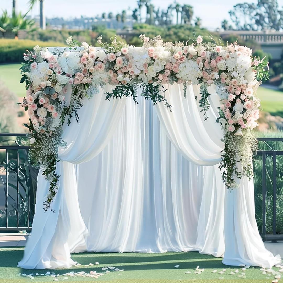 Gallety White Backdrop Curtain for Wedding, Photo Backdrop Curtains for Bridal Shower Decorations - 10FT x 10FT White Curtain with Rod Pockets for Celebration, Birthday Parites, Graduations Decor (W5' x H10'(2 panels))
