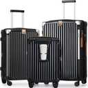 Joyway 3 Piece Set Hardside Expandable Luggage with USB Charging Port and Cup Holder, TSA Lock Spinner Wheels Suitcase for International Travel, Lightweight Carry On Checked Baggage, Black