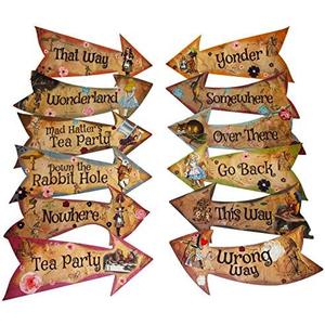 Alice in Wonderland Party Vintage Style Arrow Signs/Mad Hatters Tea Party Props Pack of 12 Signs