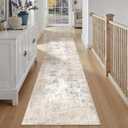 3x12 Washable Runner Rug Beige Grey Abstract Non Slip Soft Low Pile Hallway Kitchen Rug Neutral Modern Carpet for Laundry Bathroom Bedroom Living Room Home Decor, Beige/Grey, 3' x 12' (Runner)
