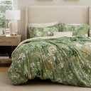 Bedsure Duvet Cover Queen Size - Reversible Green Floral&Bird Duvet Cover Set with Zipper Closure, 3 Pieces Mistletoe Bedding Set with 8 Corner Ties and 2 Pillow Shams 20"x26"