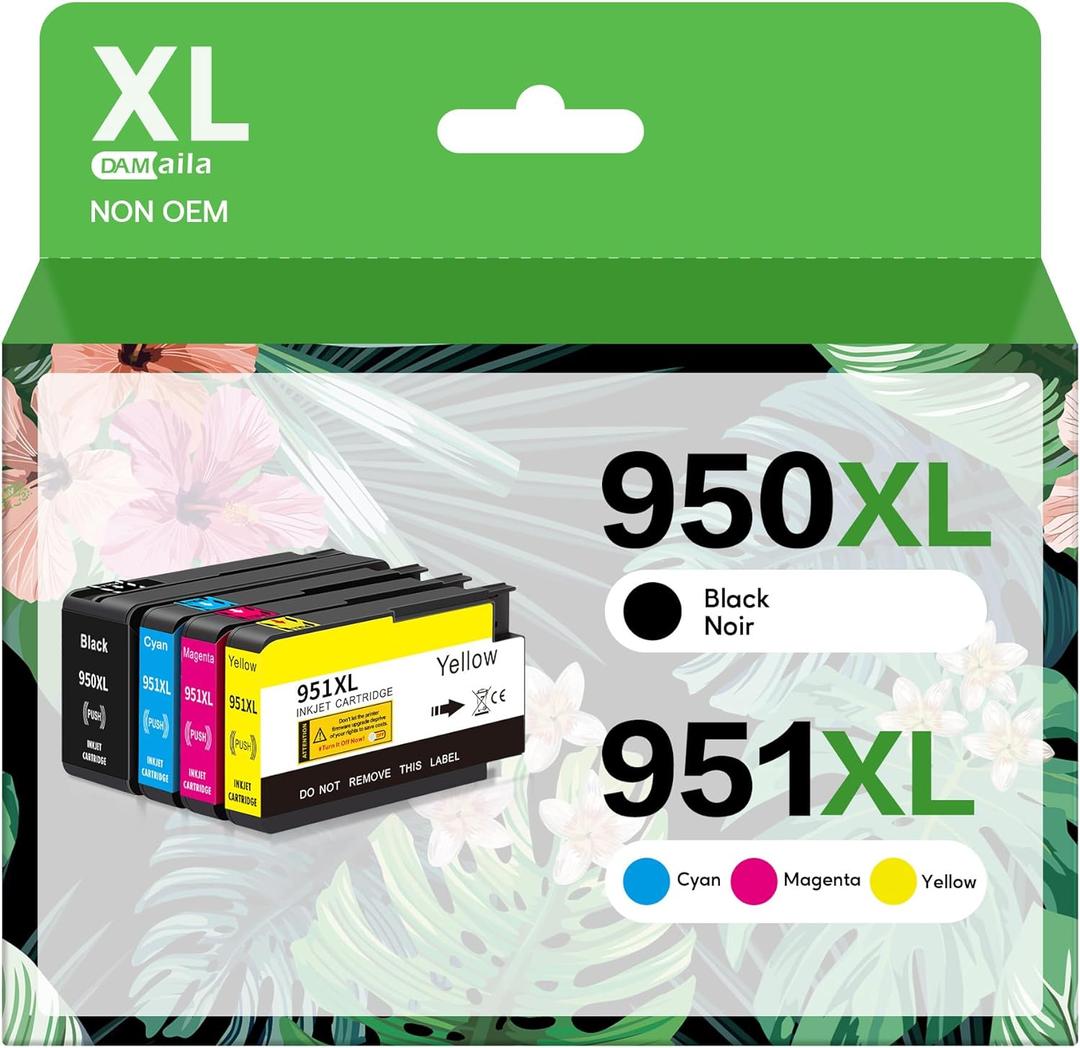 Compatible 950XL 951XL Ink Cartridge Replacement for HP OfficeJet Pro 8600 8610 8620 8100 8630 8660 8640 8615 76DW 251DW, Black, Cyan, Magenta, Yellow, 4-Pack