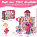 Lehoo Castle Doll House Dreamhome, 4-Story 12 Rooms Dollhouse Playhouse with Doll and Furniture, Pretend Dream Dollhouse Playset Pink Girl Toys, Sturdy Construction, Easy to Move, Ideal Gift Toy