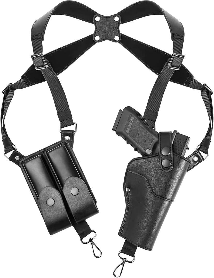 Shoulder Holster, Adjustable Leather Shoulder Holsters for Concealed Carry with Double Magazine Pouch, Fit 1911, Glock 17/19/23, Beretta 92FS and More Pistols - for Right Hand Use (Black)