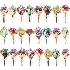 12/24 PCS Charming Dried Flowers Bouquet for Vase Various Dried Wildflowers with Stems Mini Handmade Wildflowers Natural Real Flowers Bulk Flowers Craft (Romantic Colour, 24 PCS)