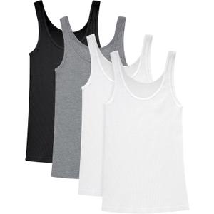 Hanes Womens Originals Ribbed Tank Pack, Soft Cotton Rib Tank Tops for Women, 4-Pack (Small, White/White/Black/Concrete)