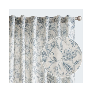 Lazzzy Linen Curtains Farmhouse Blue Floral Print 84 Inches Long Back Tab Drapes for Living Room Bedroom Semi Sheer Patterned Country Vintage 2 Panels Set Rod Pocket Blue on Beige