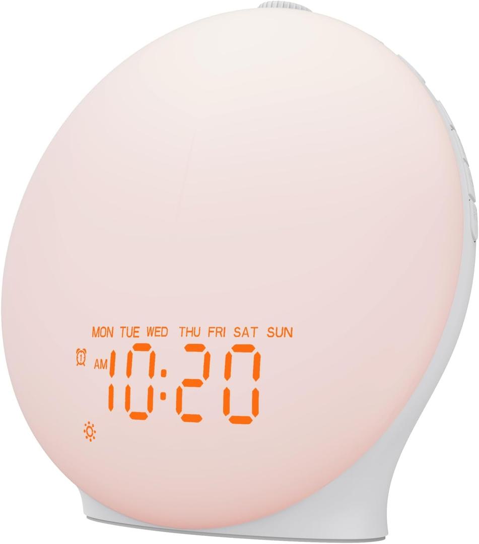 Reloj despertador Sunrise con sonido de ruido blanco con 25 sonidos relajantes, 17 luces nocturnas, altavoz Bluetooth despertador con luz despertador para dormitorios, durmientes pesados, bebs, nios