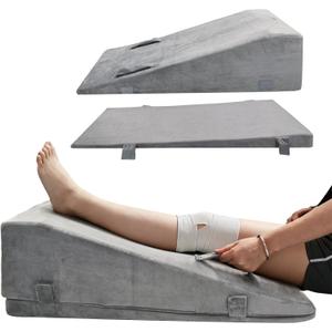 Adjustable Height Leg Elevation Pillows for After Surgery Foam Knee Surgery Pillow with Handles and Velvet Cover Foot Wedge Pillow for Legs Swelling and Blood Circulation