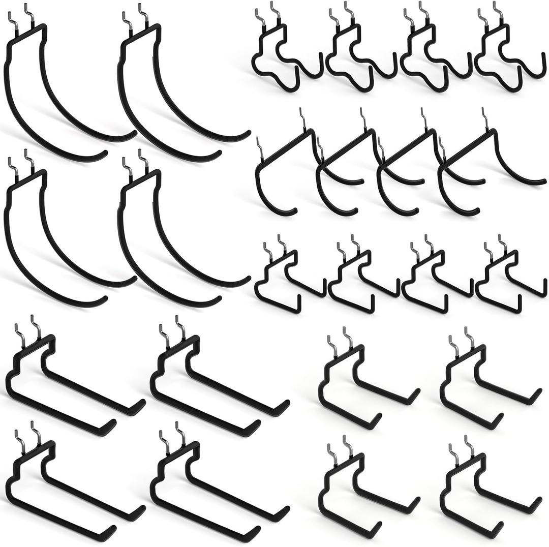 INCLY 24 Pack Heavy Duty Pegboard Hooks, 1/4" Pegboard Drill Holder Tool Utility Hooks, Peg Board Tool Hangers Accessories for Hanging Power Tools, Drill, Hammer, Workbench, Garage