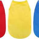 Upgrade Your Pup's Wardrobe: 3-Pack Sleeveless Cotton Dog Shirts for Small and Medium Dogs. Keep Your Pet Cool and Stylish with Colorful Tank Tops Red Yellow and Blue M