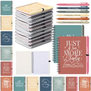Thenshop 12 Sets Book Lover Gift Include Librarian Inspirational Spiral Notebook Pen Bulk Valentines Book Club Gift Reading Journal for Reader Teacher Women Library Lovers' Day (Bright Color)
