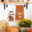 Fall Kitchen Towels Set of 2 - Cat & Hello Fall Script Decorative Hand Towels - 16"x24" Dish Towel for Farmhouse Kitchen, Bathroom, Seasonal Home Dcor.