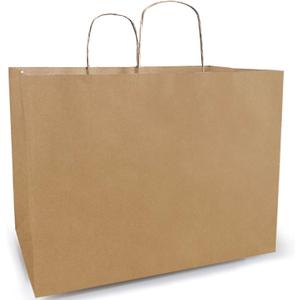 Qutuus 16x6x12 Inches 50 Pack Brown Kraft Paper Bags with Handles for Grocery, Birthdays, Retail, Small Business