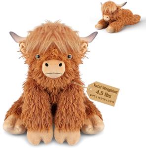 24" & 4.5lbs Highland Cow Stuffed Animal, Sitting & Laying Weighted Stuffed Animals, Cuddly & Soft Weighted Highland Cow Plush for Adults & Kids, Highland Cow Gifts for Christmas & Valentines Day