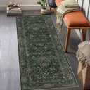 2x6 Floral Washable Area Rug Soft Runner Rugs for Living Room, Vintage Boho Hallway Rug for Bedroom Dining Room, Distressed Botanical Birds Non Slip Low Pile Animal Throw Carpet for Office, Dark Green
