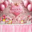 Pink Happy Birthday Backdrop Rose Gold Floral Heart Crown Balloon Elegant Photography Background Girls Princess Women Birthday Baby Shower Party Decor Banner Photo Supplies (7x5FT)