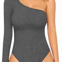 MANGOPOP Women's One Shoulder Tank Top Bodysuit Sexy Sleeveless Long Sleeve Backless Body Suits Off Shoulder Going Out Tops