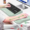 3-in-1 Ergonomic Keyboard Stand with Wrist Rest & Mouse Pad Set, Comfy Keyboard Riser Holder Soft Mousepad with Massage Design, Memory Foam and Non-Slip PU Base for Pain Relief, Light Green