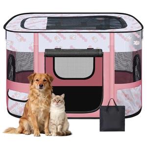 Foldable Dog Playpen Indoor,Expandable Puppy Playpen,Portable Pet Playpen for Small Animals,Waterproof Exercise Kennel Tent Crate for Travel,Camping, Home & Outdoor Use (S 27"L x 19"W x 17"H, Pink)