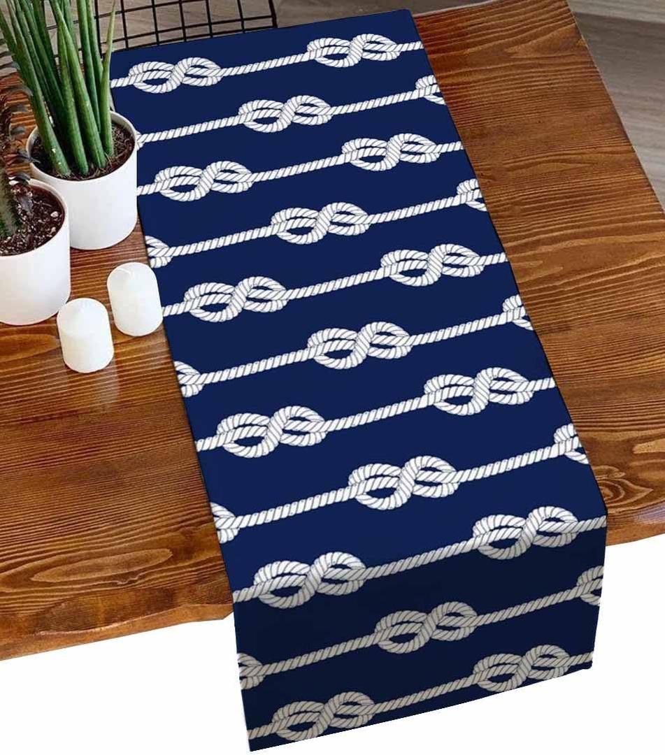 Nautical Knot Table Runner 36 Inches Short, Cotton Linen Small Short Kitchen Dining Coffee Table Runners Dresser Dcor, Burlap Runner for Table, Wedding, Party Ocean Beach Sailboat Navy Blue