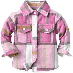IBTOM CASTLE Boys Girls Flannel Plaid Shirt Jacket Long Sleeve Lapel Button Down Pocketed Shirts Regular Fit Casual Fall Coat (3-4T, Pink)