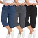 Neer 3 Pack Women's Plus Size Cotton Capris, Stretchy Wide Leg Cropped Pants with Pockets Loose Lounge Pajama Sweatpants, size : XXL