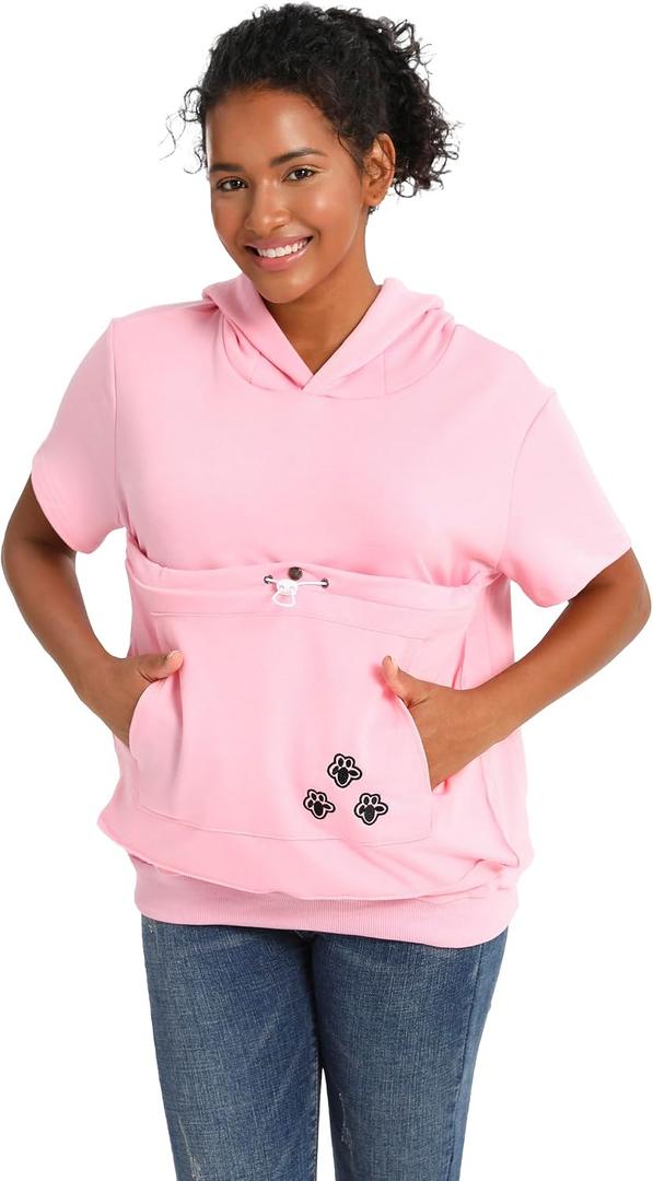 Cat Pouch Shirt Short Sleeve Kitten Puppy Holder Thin Hoodies Pet Carrier Sweatshirt for Women S