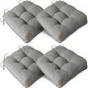AddGrace Extra Thick Chair Cushions for Dining Chairs Set of 4 Non-Slip Kitchen Chair Pads Soft Dining Room Seat Cushion with Ties 16" x 16" x 4" Dark Green (Grey)