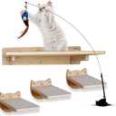 Snuggle & Play Cat Wall Shelves & Climbing System Modern Furniture Set with 3 Steps & Perch for Indoor Cats, Includes Wand Toy