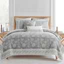 Levtex Home Adare Grey Reversible King/Cal King Quilt Set (106x92in) with 2 Pillow Shams (36x20in) - Floral Bedding - Grey White - Cotton King Size Quilt Bedding Set - Lightweight, Soft, Pre-Washed